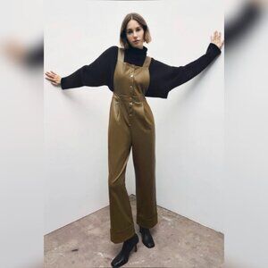 ZARA Faux Leather Overall Jumpsuit – Size M
